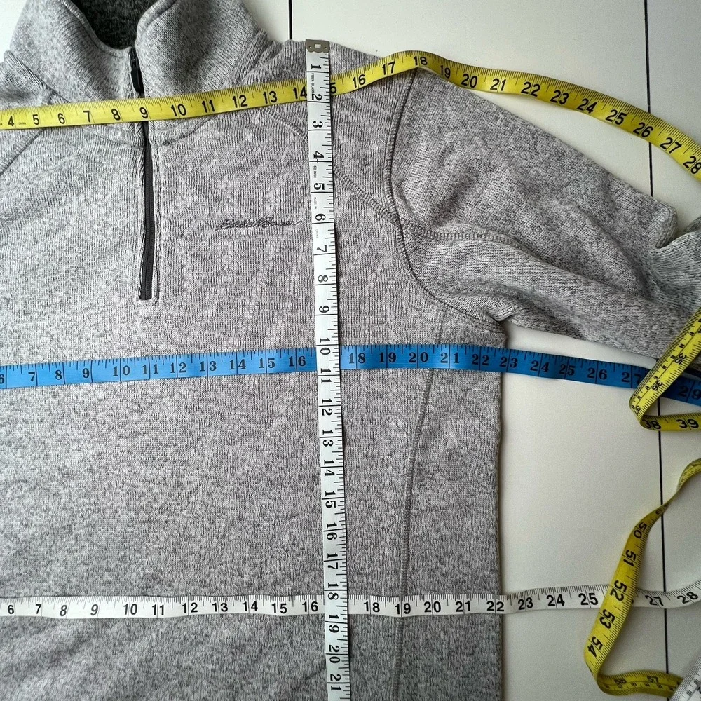 Eddie Bauer Men's  Pullover Fleece Lined  1/4 Zip Mock Neck Marled Knit Gray TL